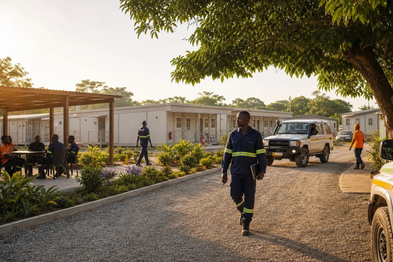 Remote worker accommodation camp facility management and site layout