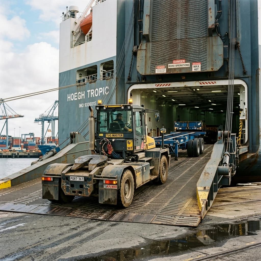 36-ton RoRo tractor tug master operating in port and vessel Roll-on/Roll-off operations