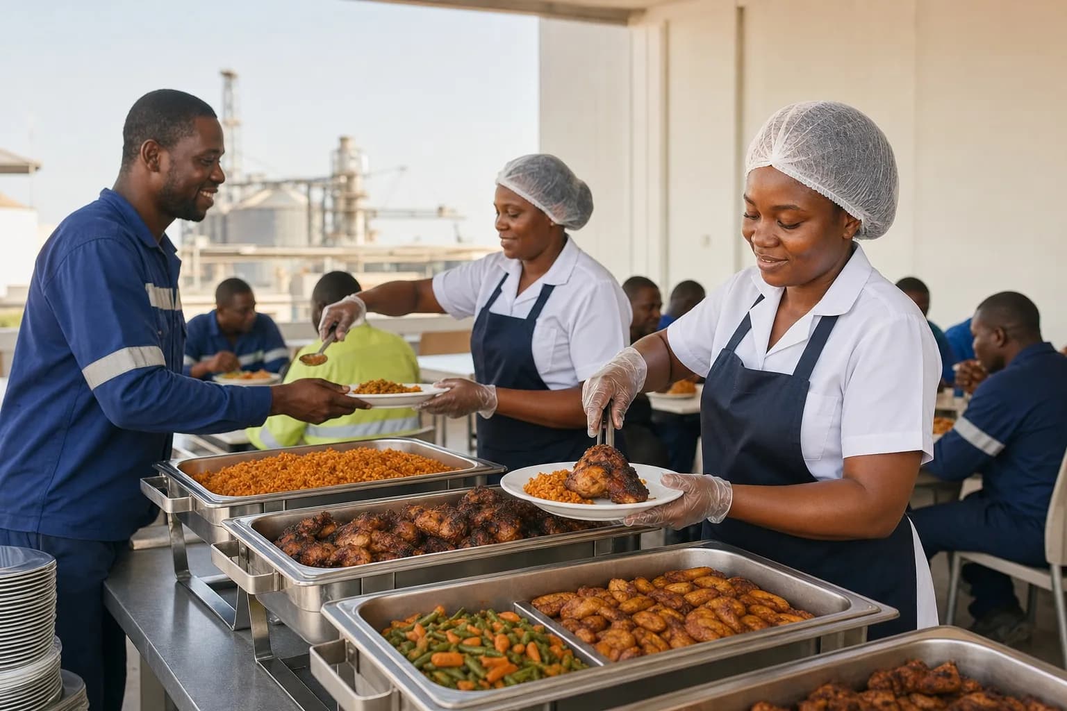 Organized remote camp dining hall and high-volume catering setup